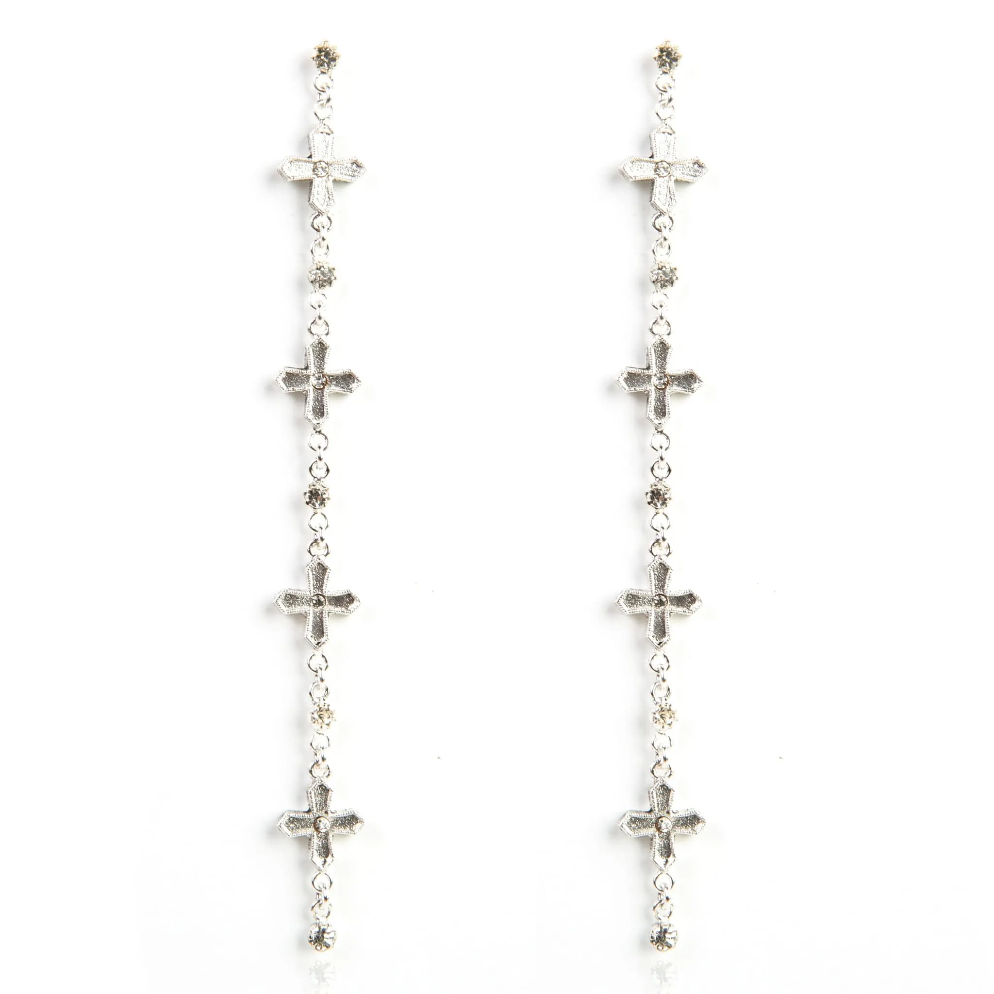 Peace Cross Crystal Drop Post Earrings