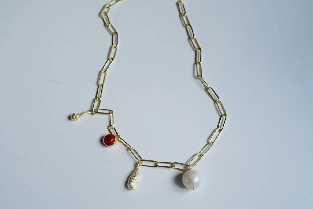 Pearl/Cardamom/Clove Link Chain Necklace