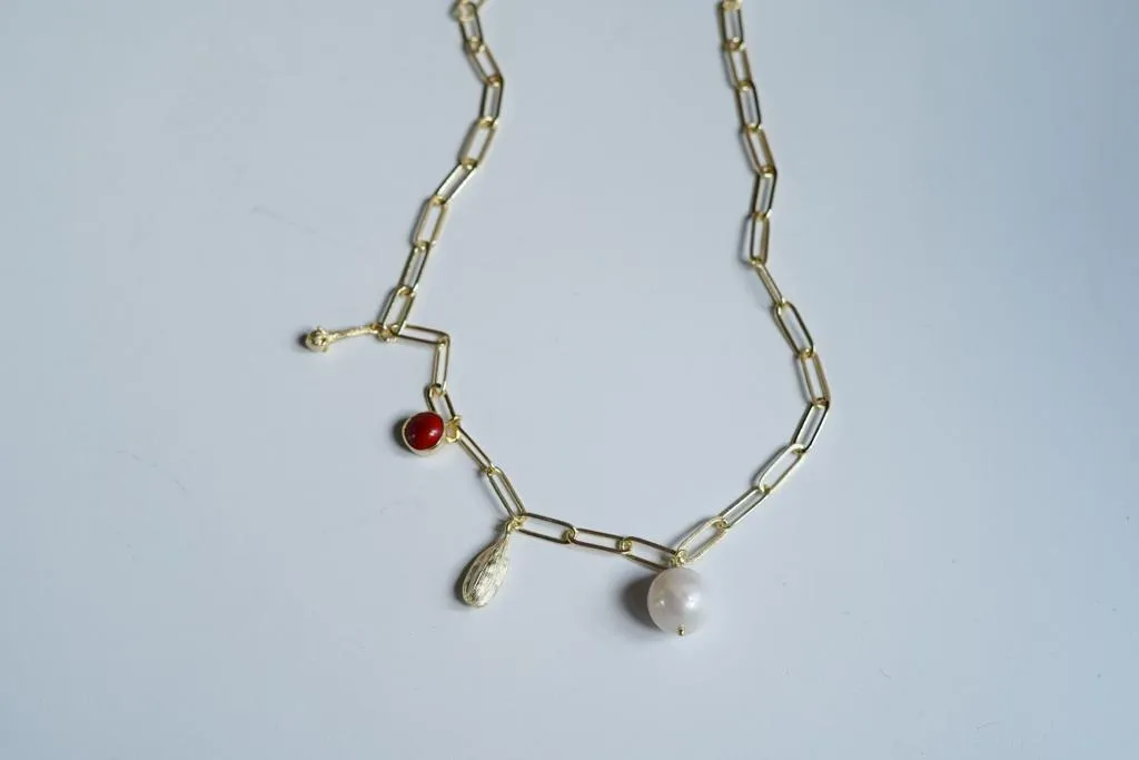 Pearl/Cardamom/Clove Link Chain Necklace