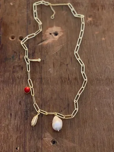 Pearl/Cardamom/Clove Link Chain Necklace