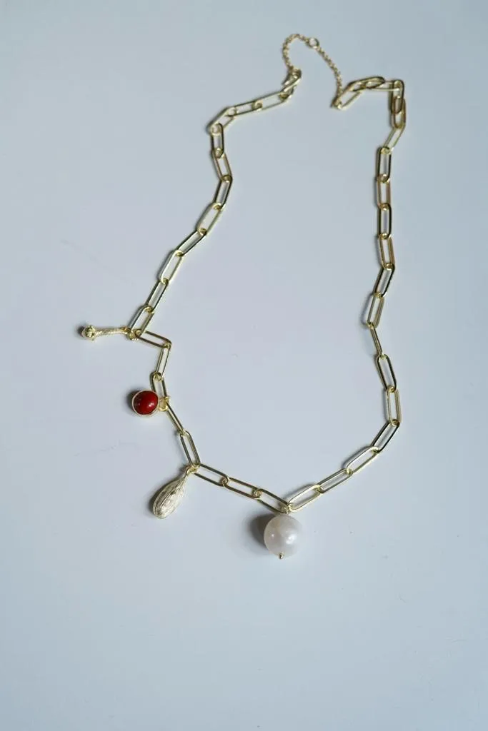 Pearl/Cardamom/Clove Link Chain Necklace