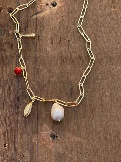 Pearl/Cardamom/Clove Link Chain Necklace