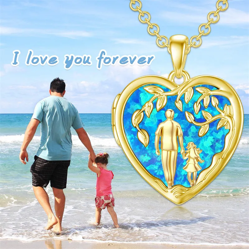 Personalized 10K Solid Gold Father Daughter Locket Necklace that Holds Picture Photo Necklace Daughter Gifts from Dad