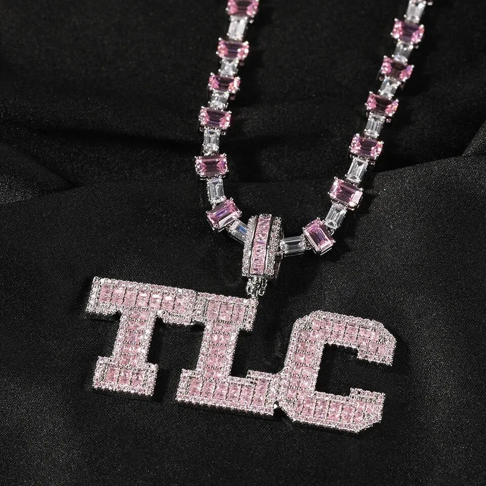 Pink Baguette Name Necklace