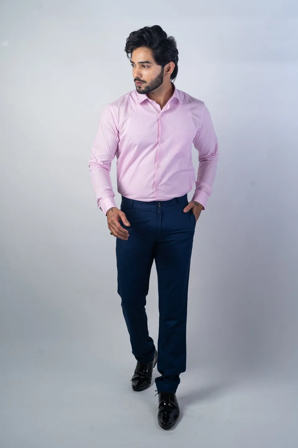 Pink Color vertical Cotton stripe Shirt For Men