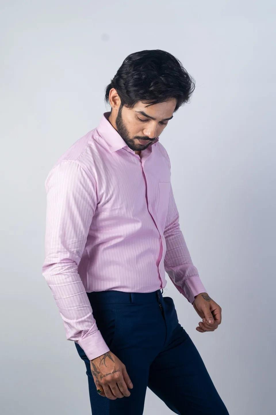 Pink Color vertical Cotton stripe Shirt For Men