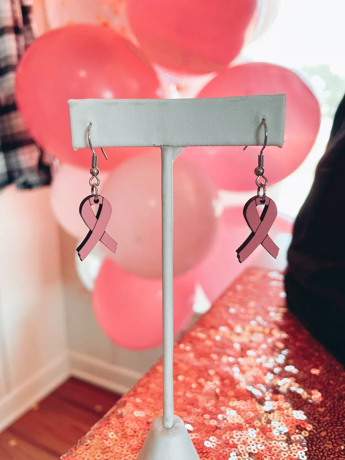 Pink Ribbon Dangle Earrings