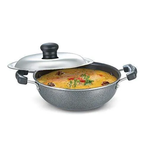 Prestige Omega Select Plus Non-Stick Round Base Kadai with Lid(Grey)