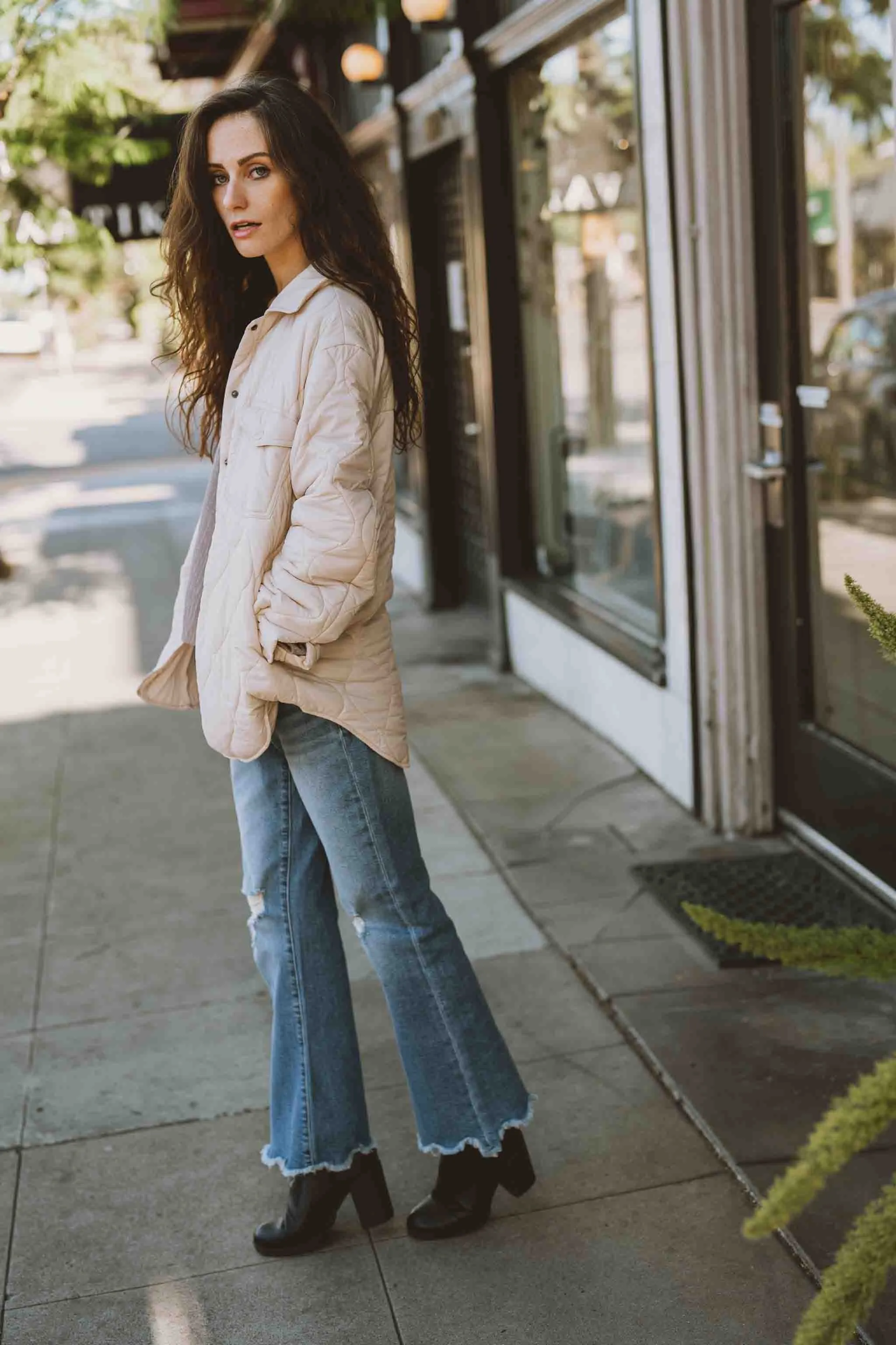 Quilted Cream Lightweight Puffer Jacket