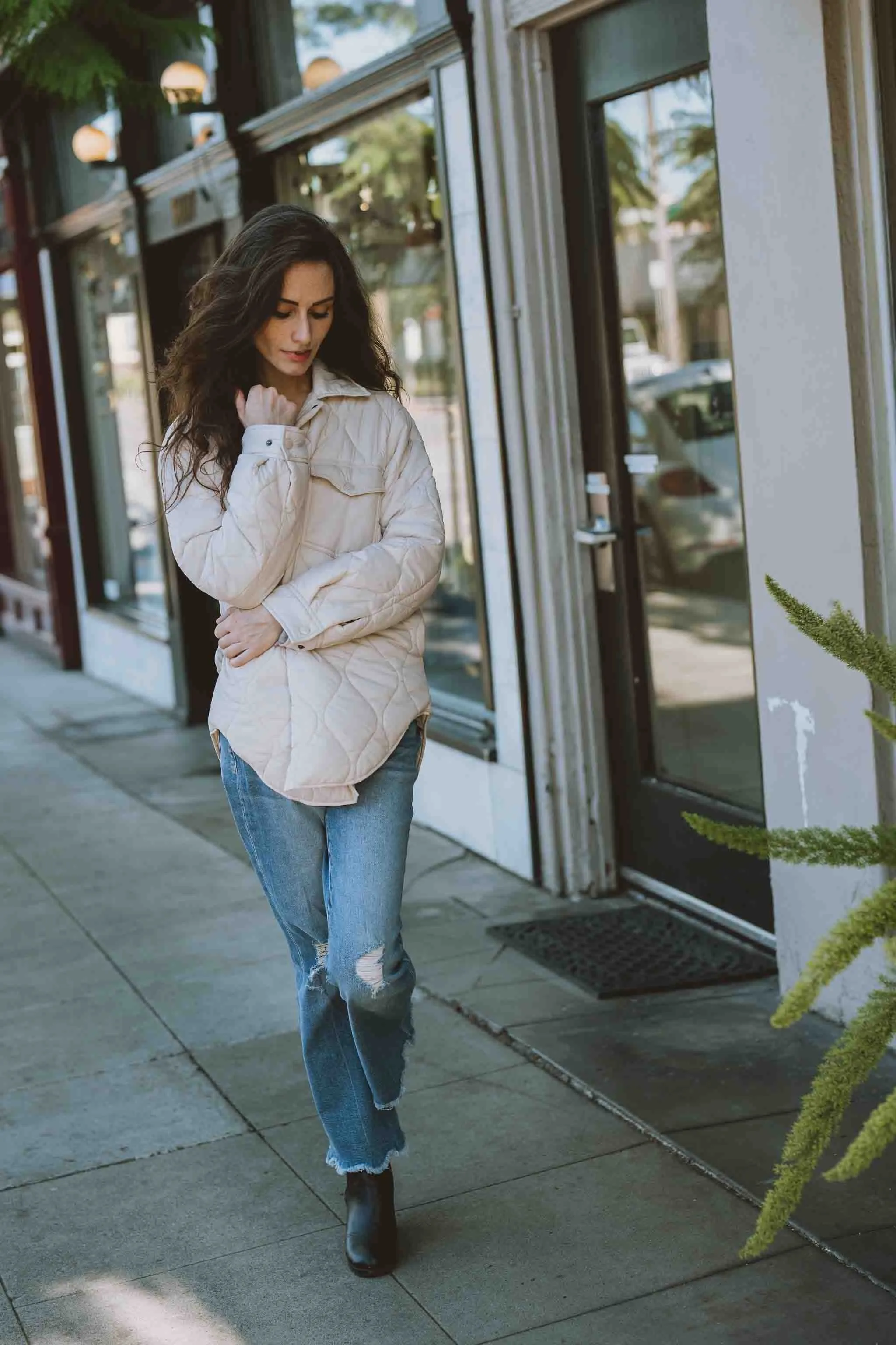 Quilted Cream Lightweight Puffer Jacket