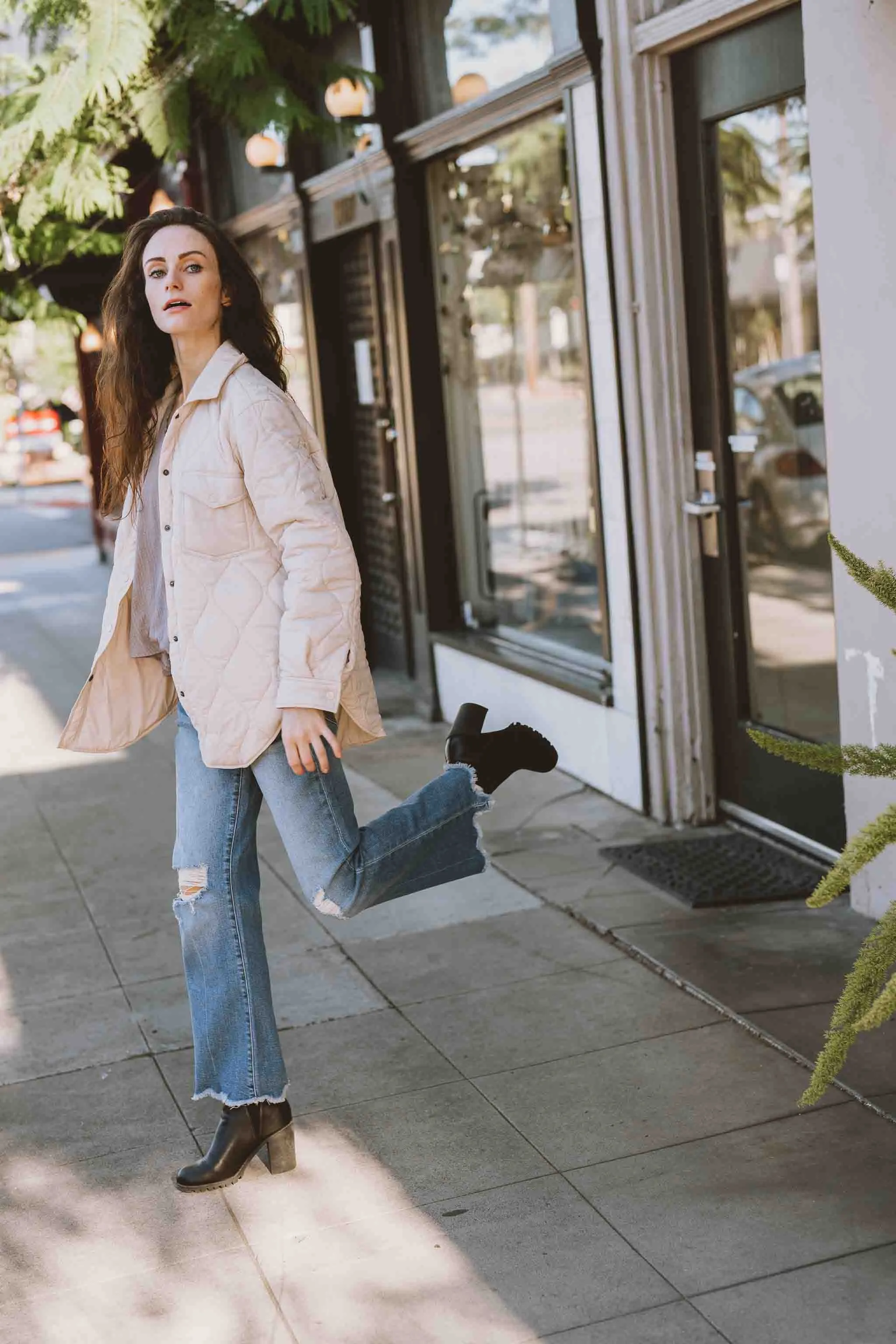 Quilted Cream Lightweight Puffer Jacket