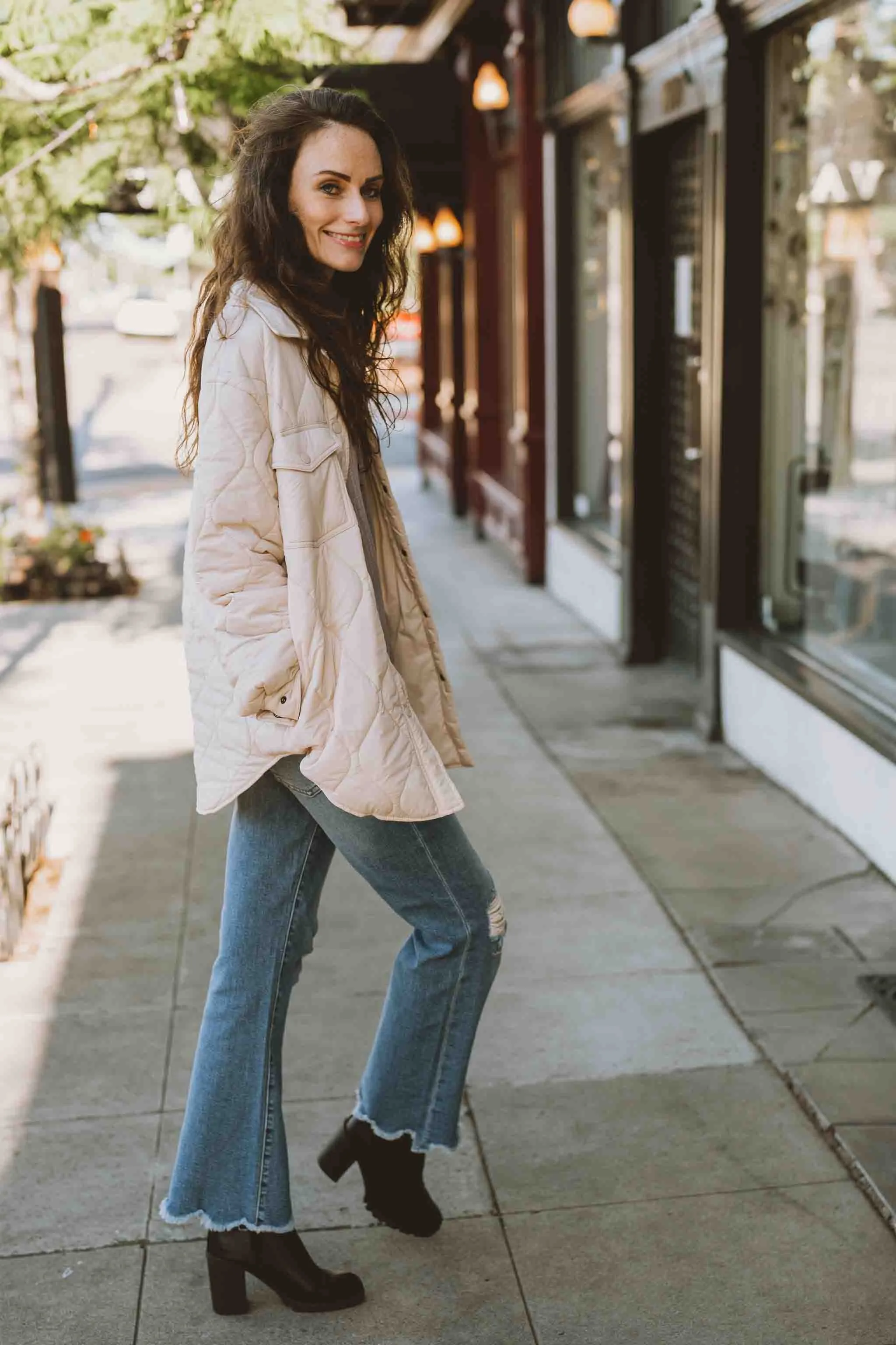 Quilted Cream Lightweight Puffer Jacket