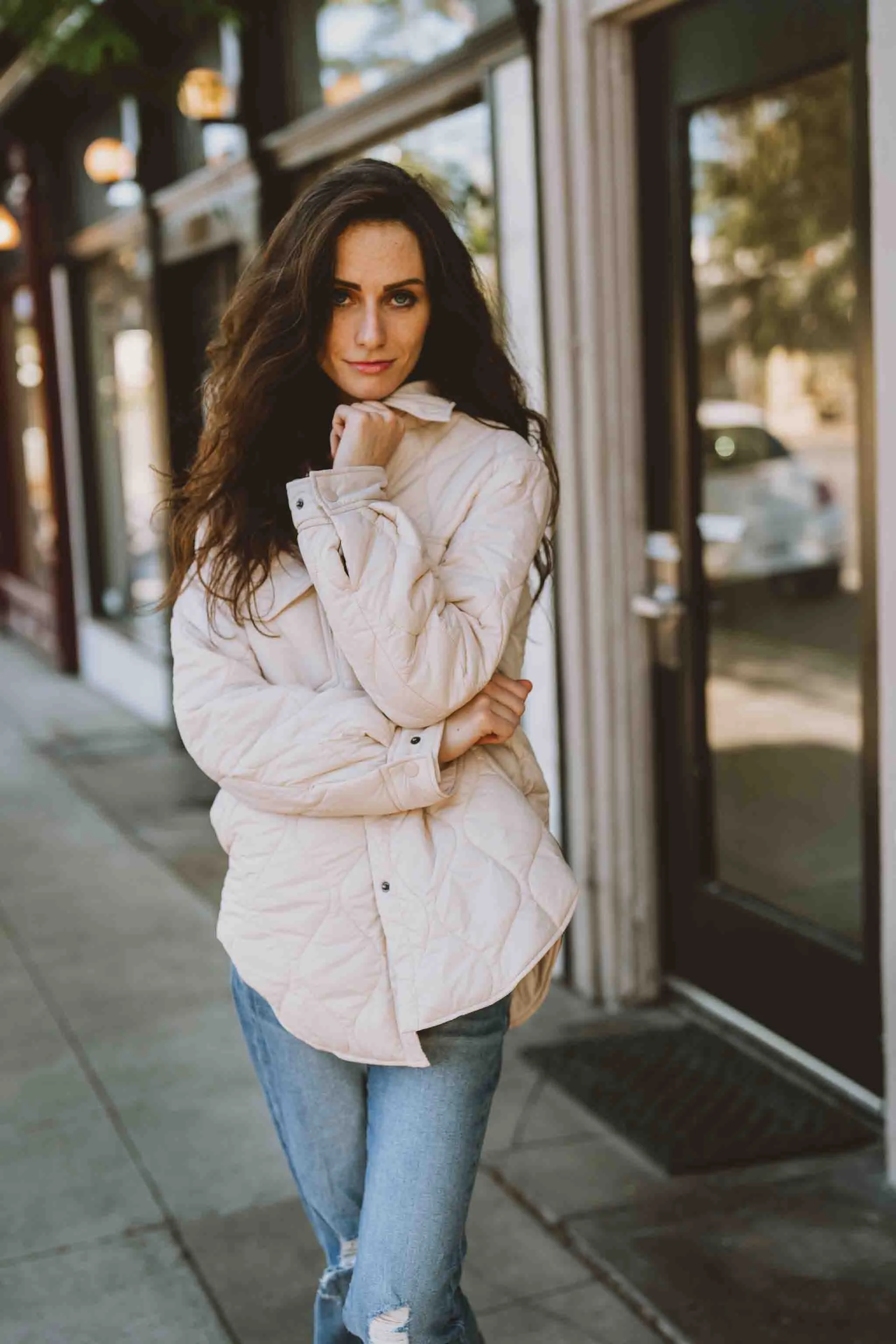 Quilted Cream Lightweight Puffer Jacket