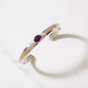 Ray Bennett Navajo Amethyst & 14K Gold USA Native American Made 925 Sterling Silver Cuff