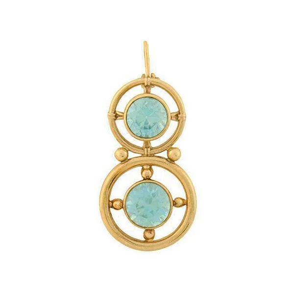 Retro 14kt Natural Blue Zircon Double Circle Pendant