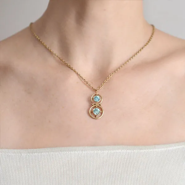 Retro 14kt Natural Blue Zircon Double Circle Pendant