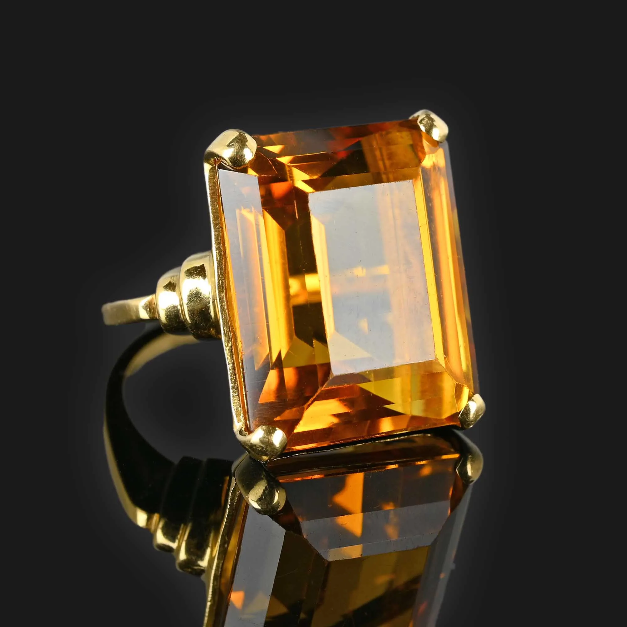 Retro 25 Carat Citrine Cocktail Ring in 14K Gold