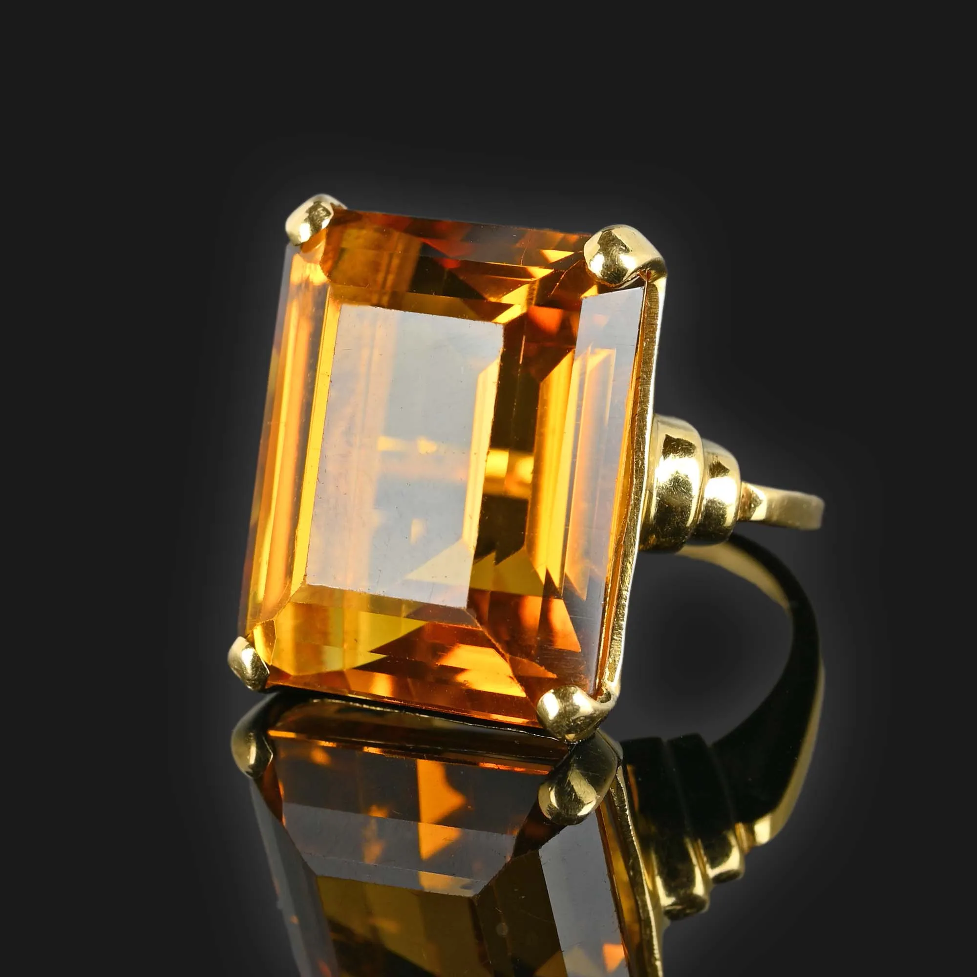 Retro 25 Carat Citrine Cocktail Ring in 14K Gold