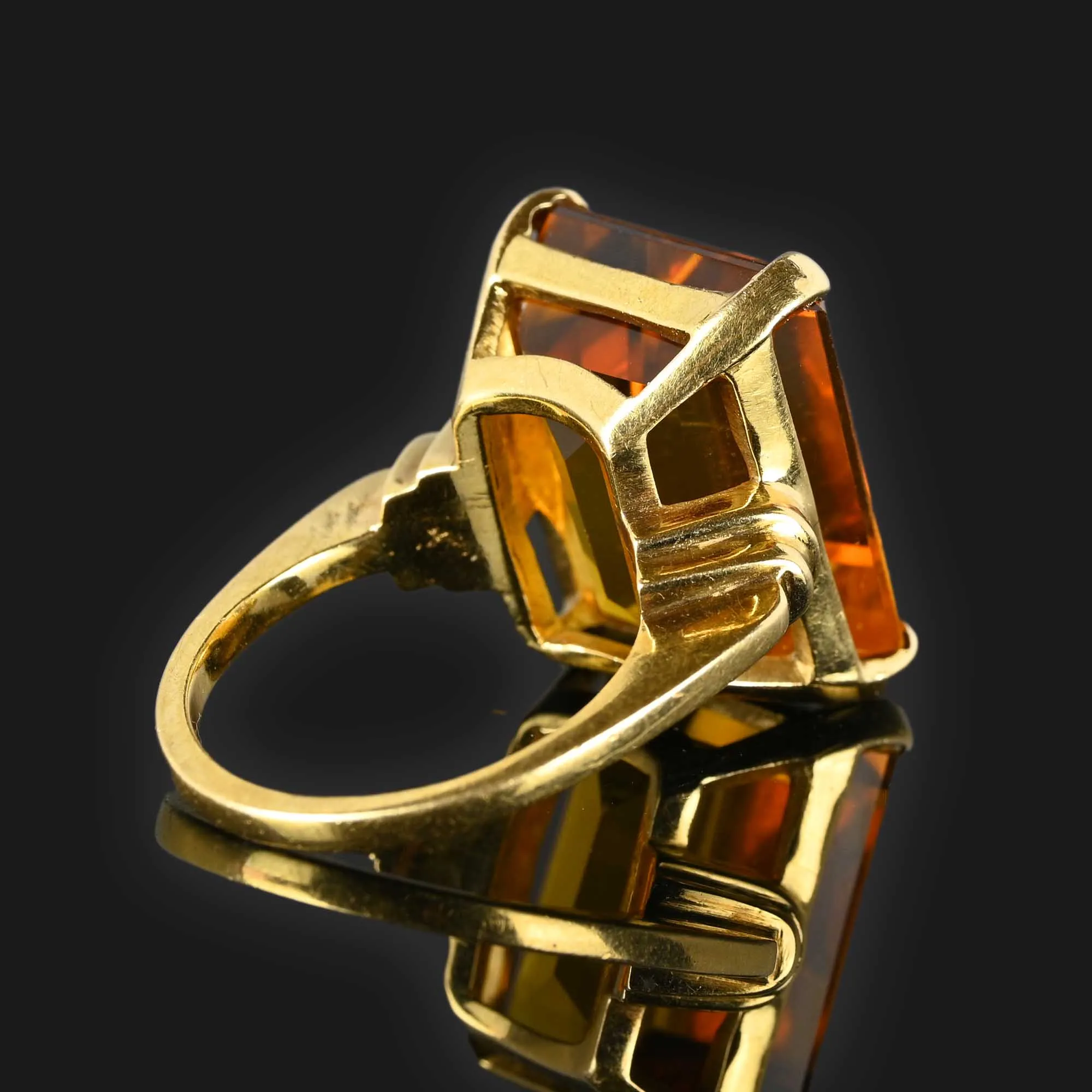 Retro 25 Carat Citrine Cocktail Ring in 14K Gold