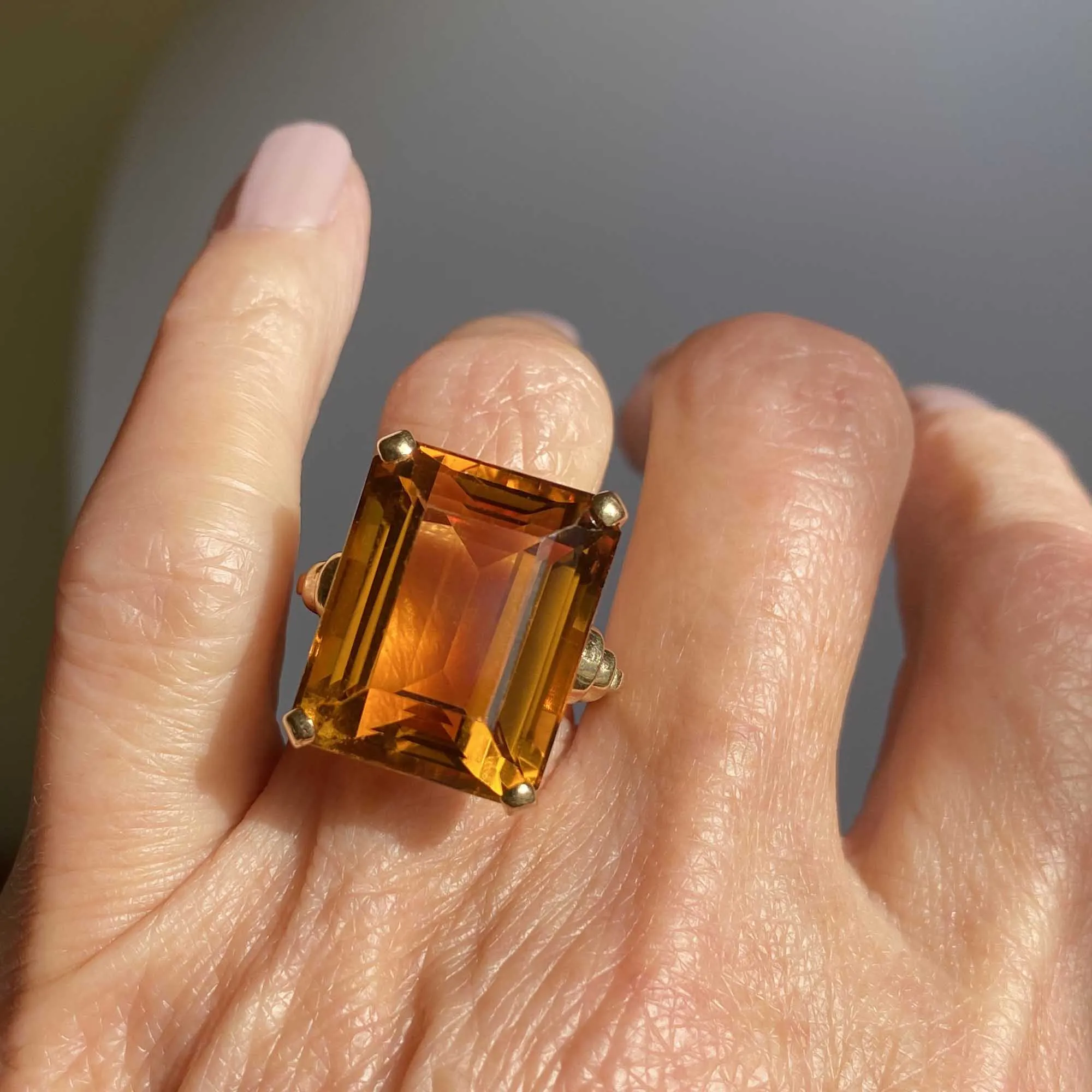 Retro 25 Carat Citrine Cocktail Ring in 14K Gold