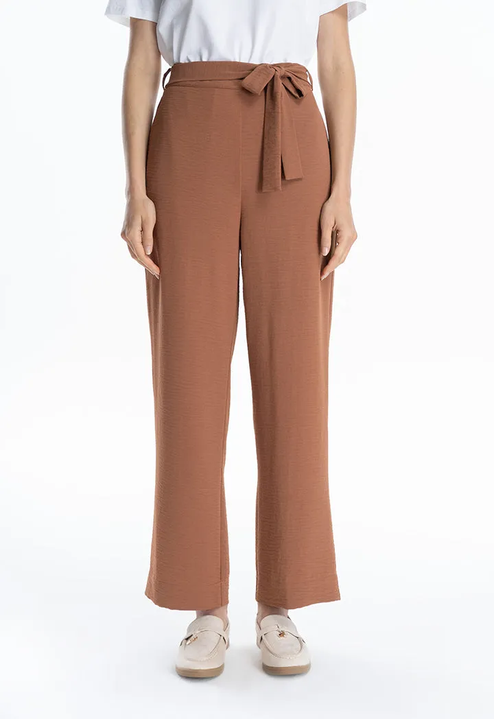 Ribbon Belt Hi-Rise Straight Leg Trouser