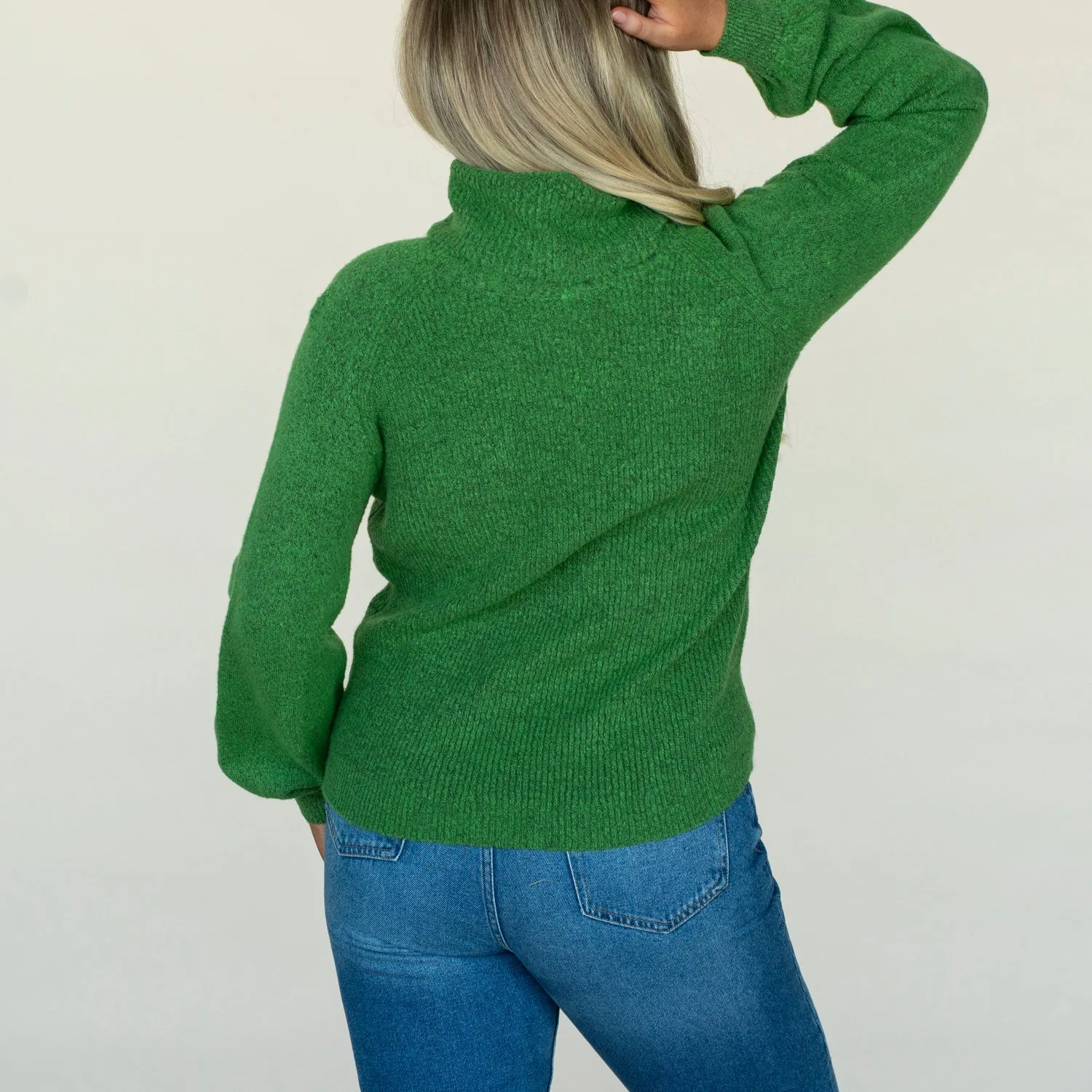 Roll Neck Raglan Sweater - Green