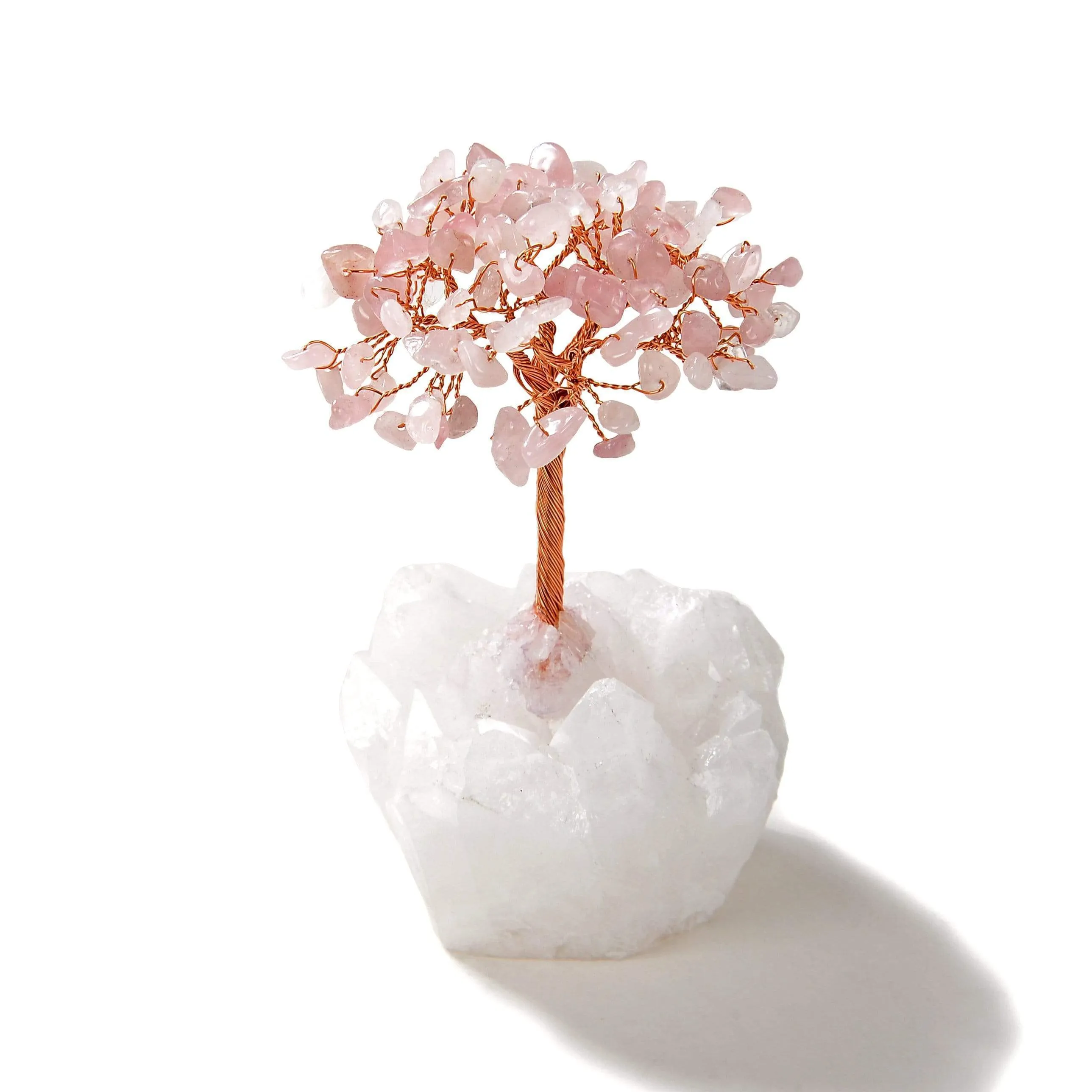 Rose Quartz Natural Gemstone Tree of Life with Quartz Base