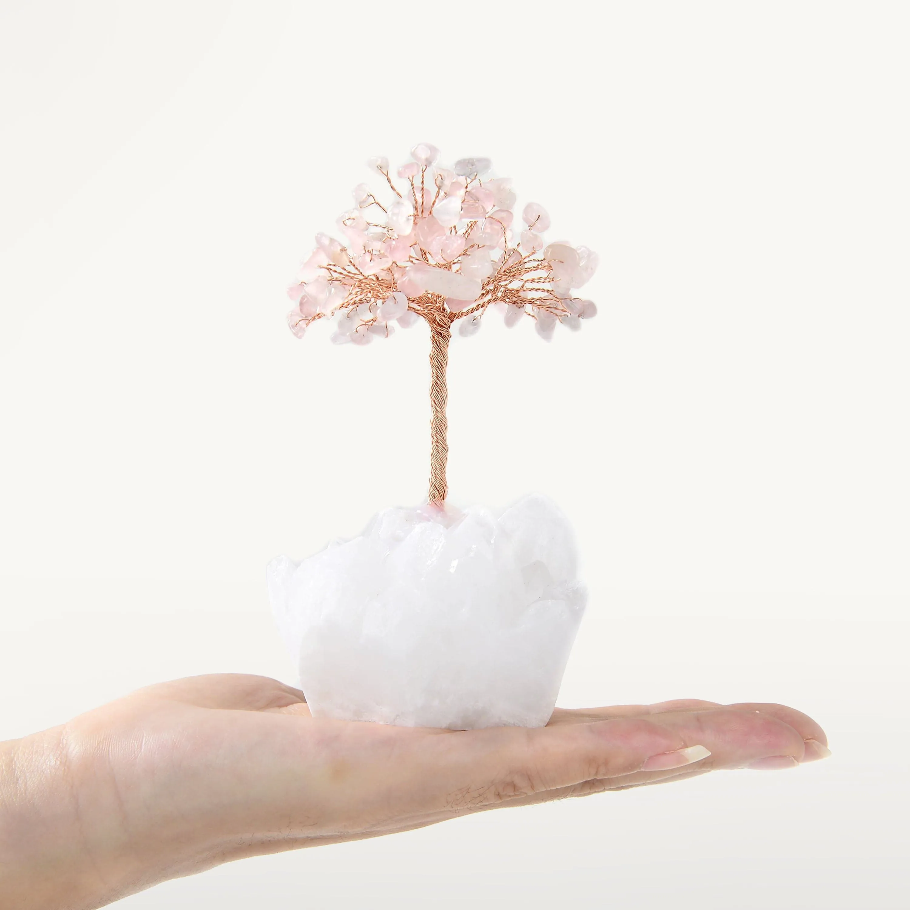 Rose Quartz Natural Gemstone Tree of Life with Quartz Base