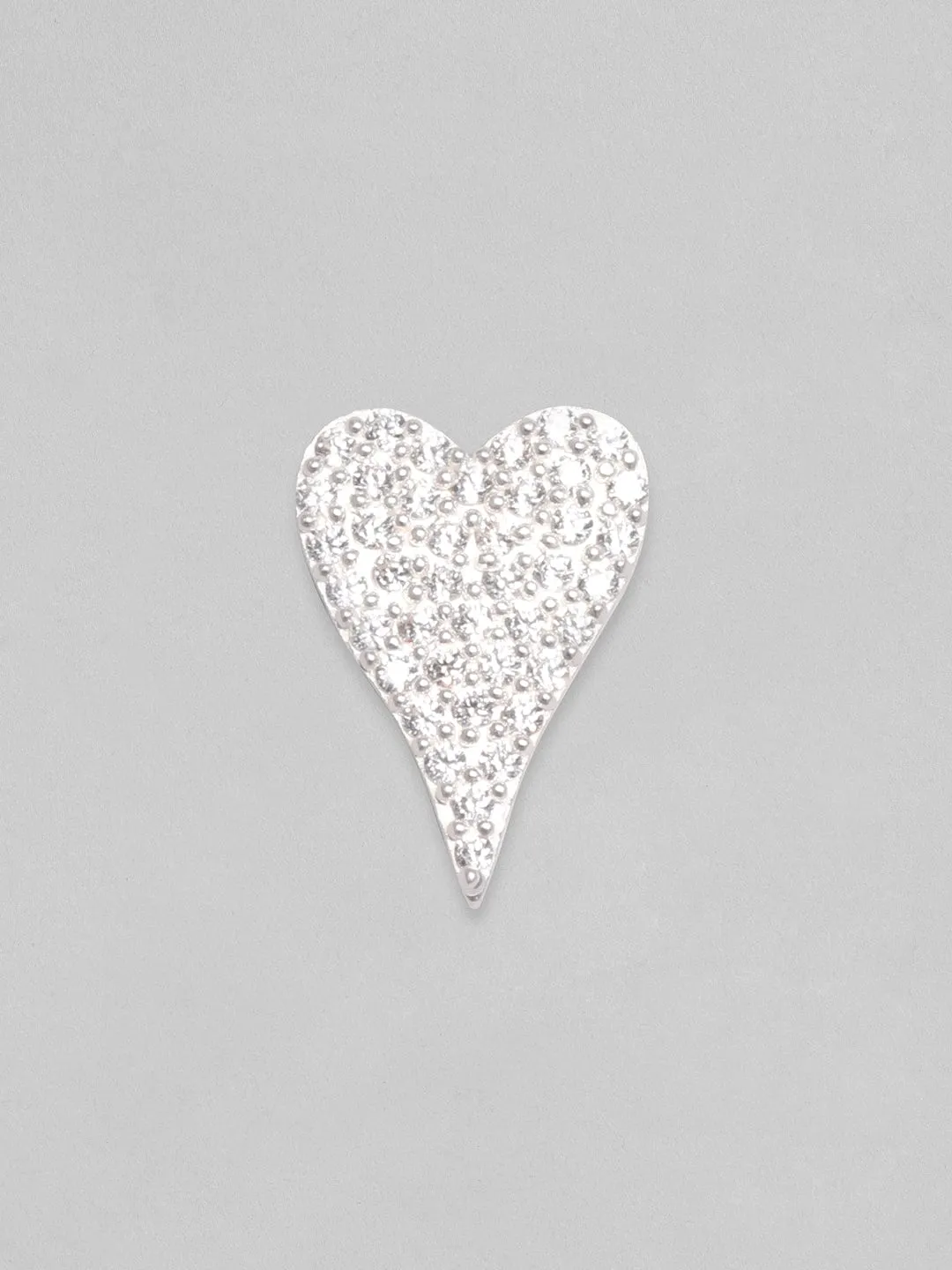 Rubans 925 Silver, Rhodium Plated Pave Zircons Studded Heart Motif Stud Earrings.