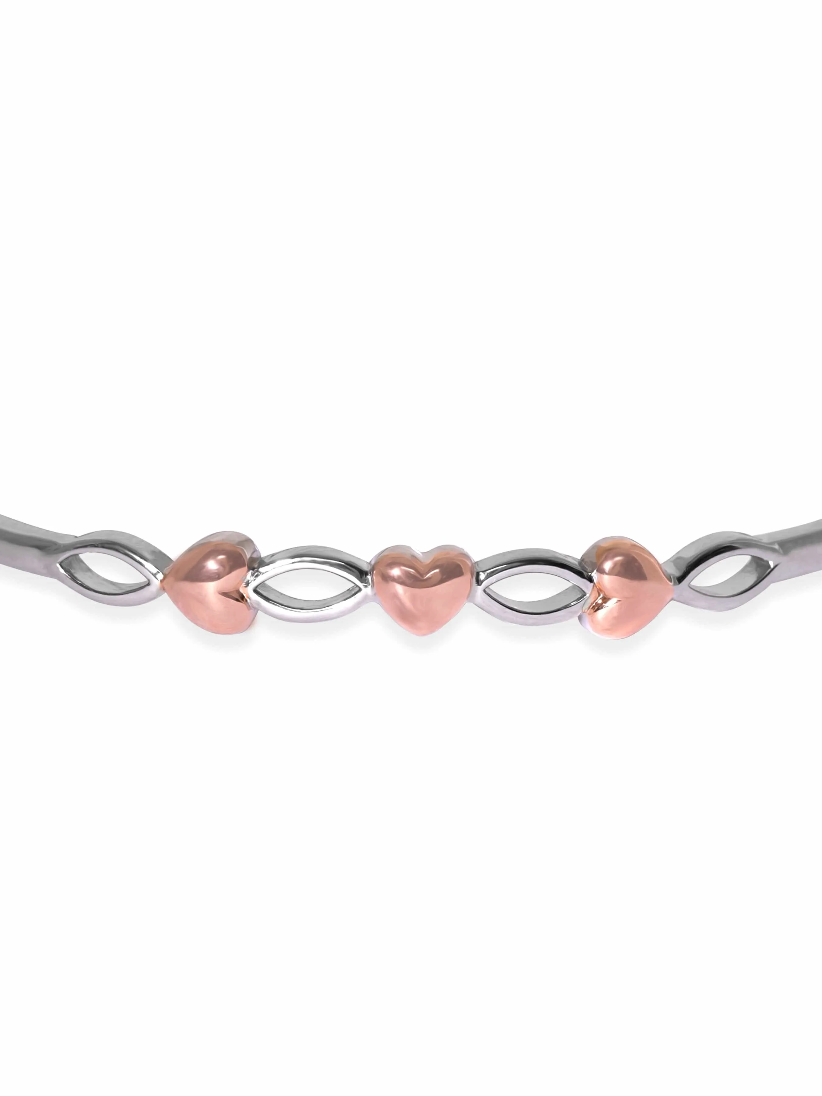 Rubans Silver Rhodium Plated 925 Sterling Silver & Rose Gold Heart Detail Minimal Bracelet