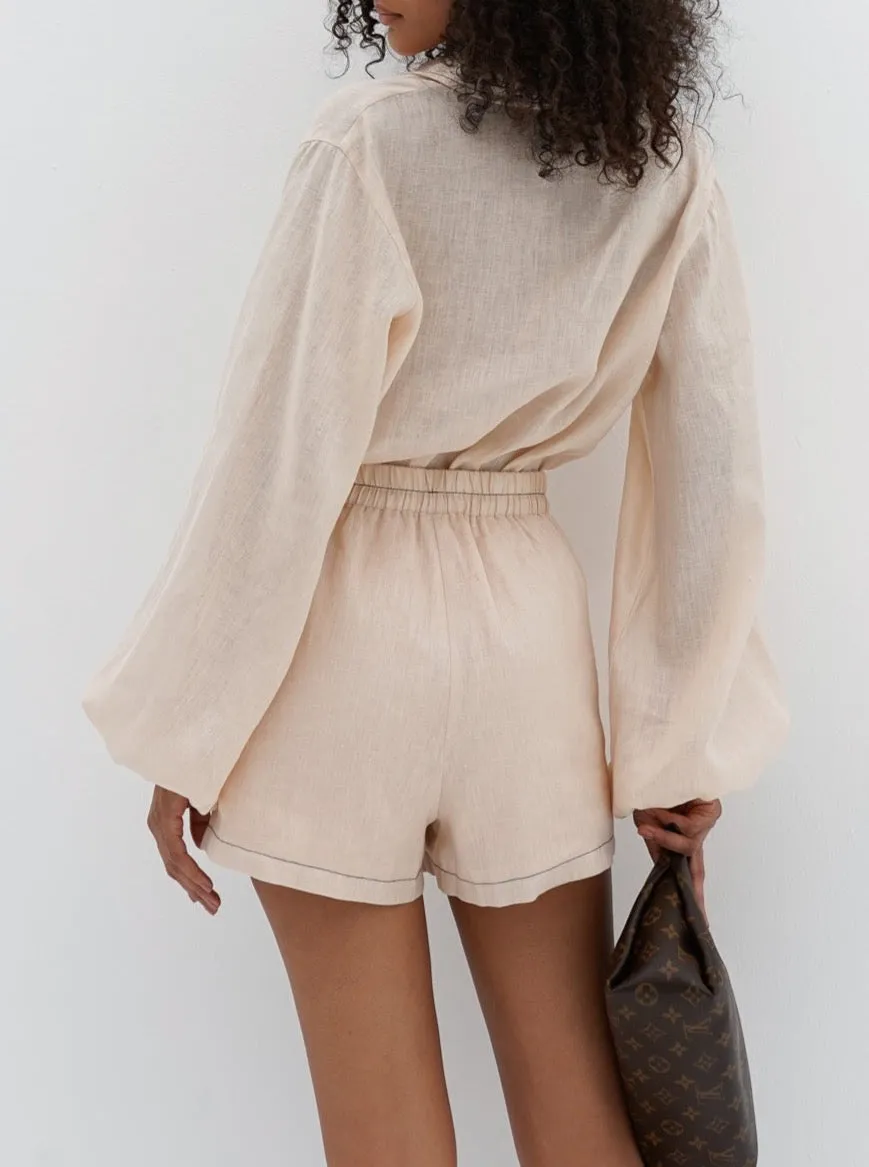 Rue Contrast Stitch Linen Shirt | Blush