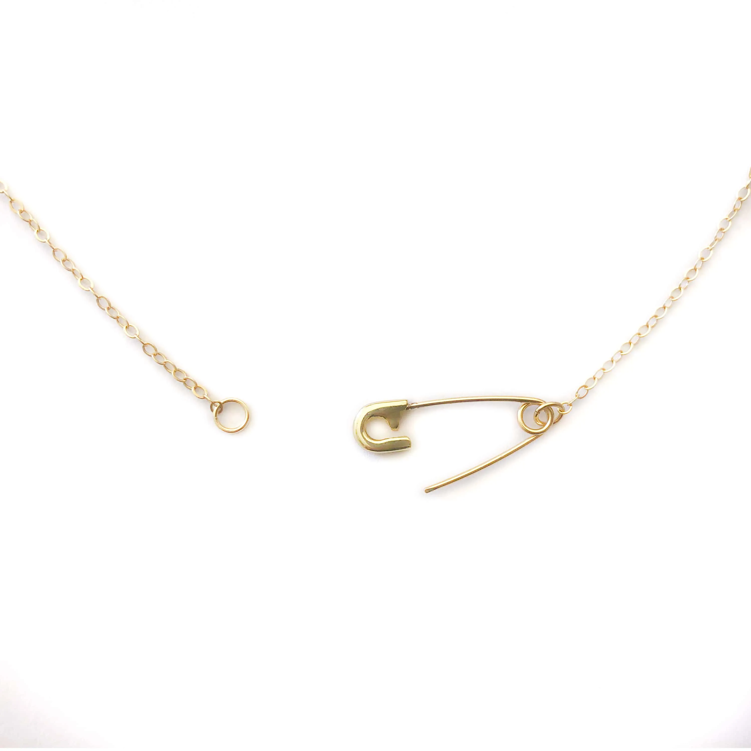 Safety Pin Necklace - 14k Yellow Gold