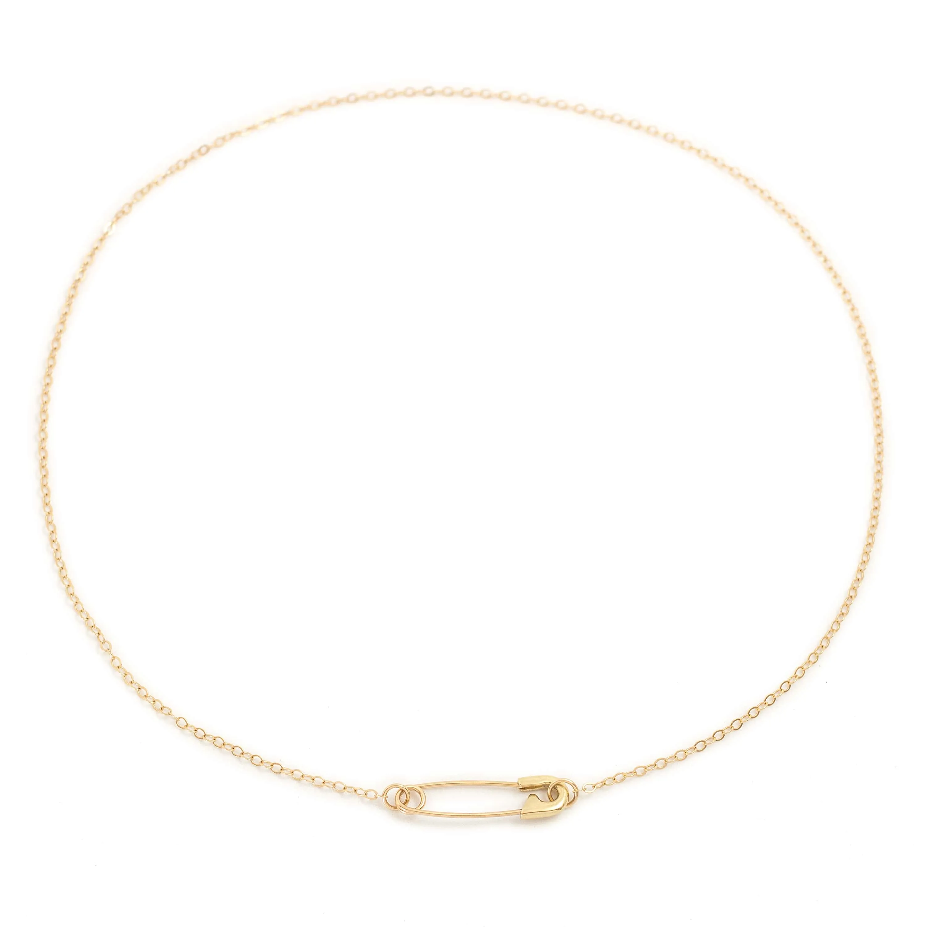 Safety Pin Necklace - 14k Yellow Gold