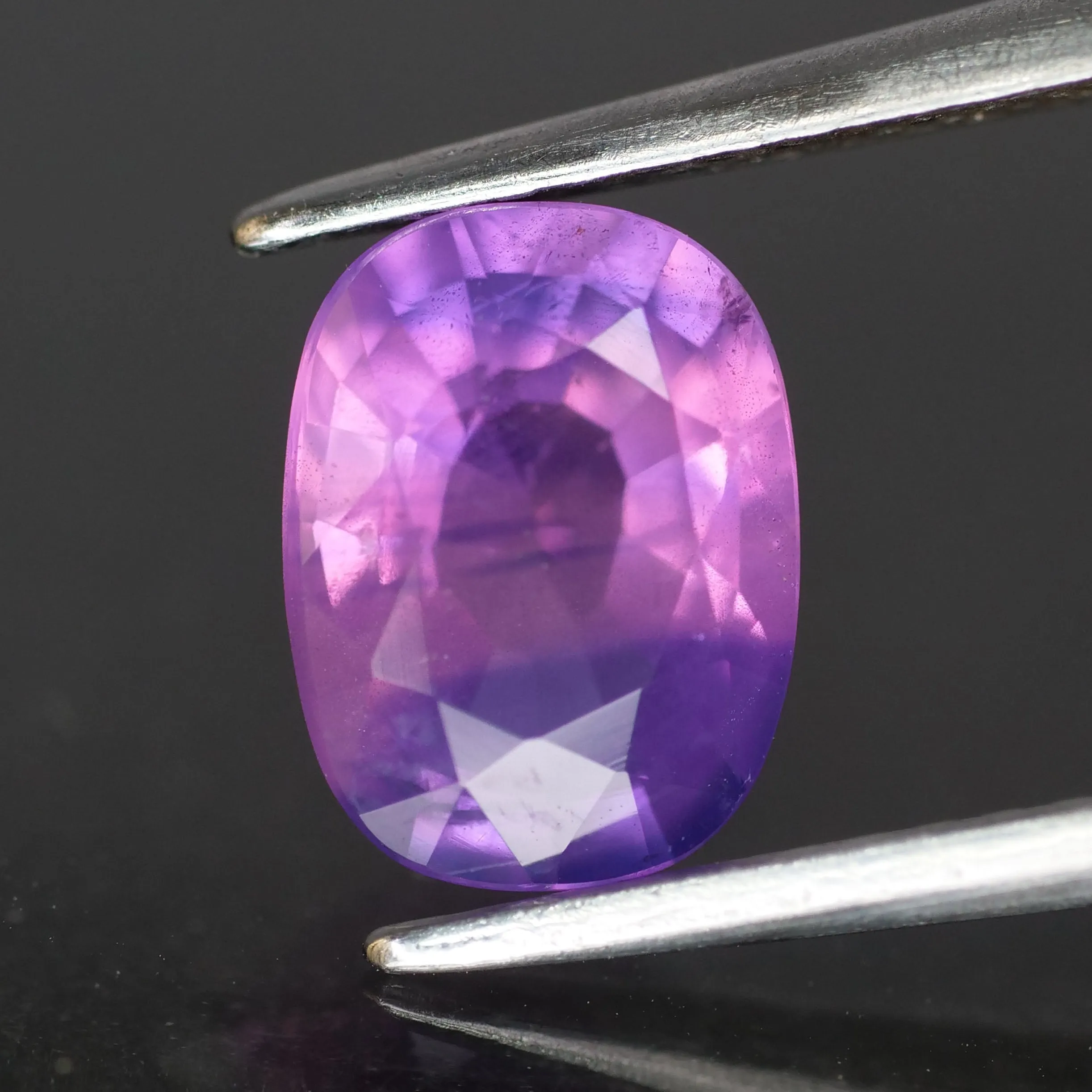 Sapphire opalescent | natural pinkish purple, cushion cut 8x6mm, VS 1.7ct