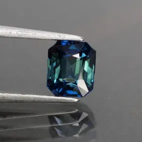 Sapphire teal blue, bluish green, bi-color, emerald cut, VVS 6x5 mm 1 ct, Australia