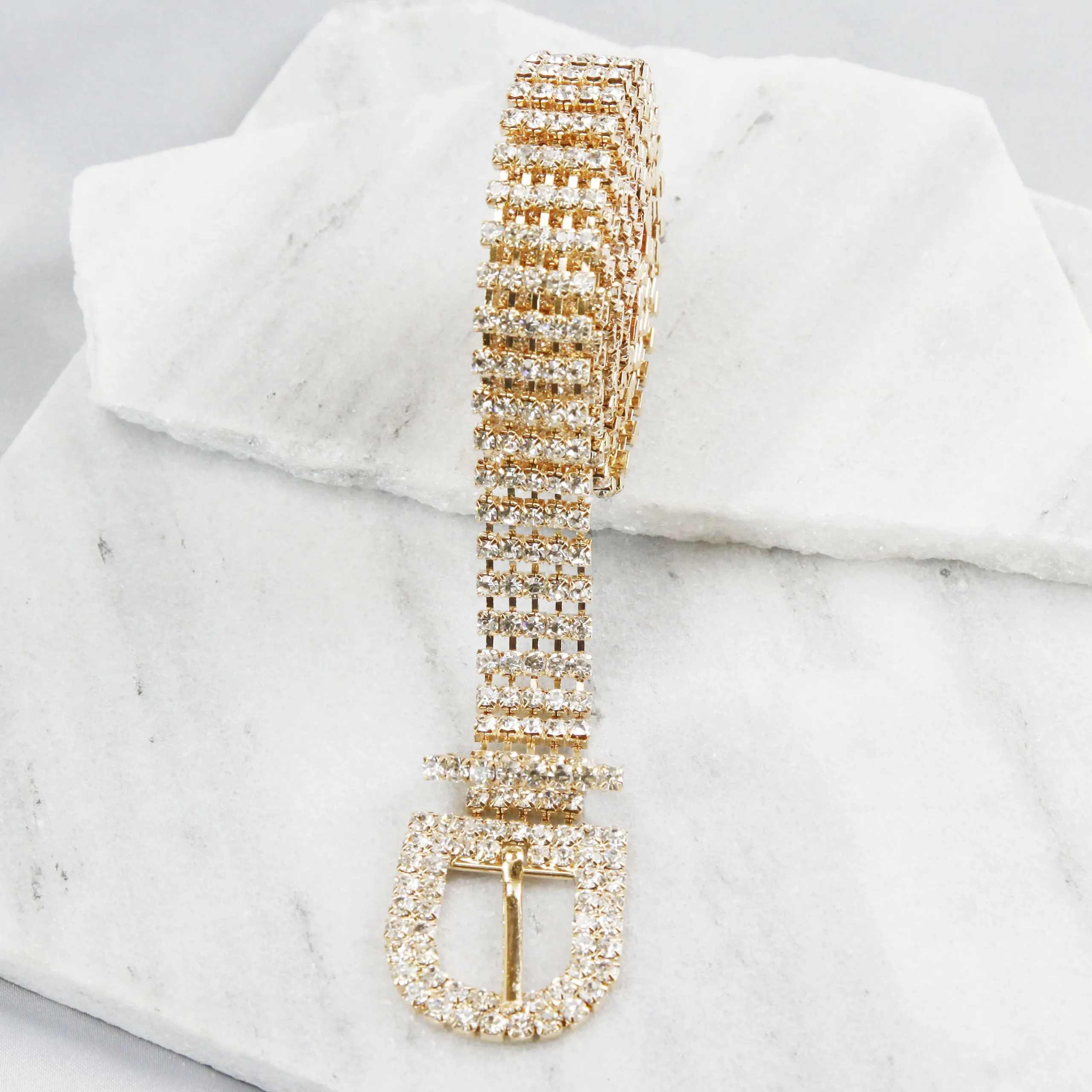 Sarah 5-Row Crystal Rhinestone Chain Belt - Gold