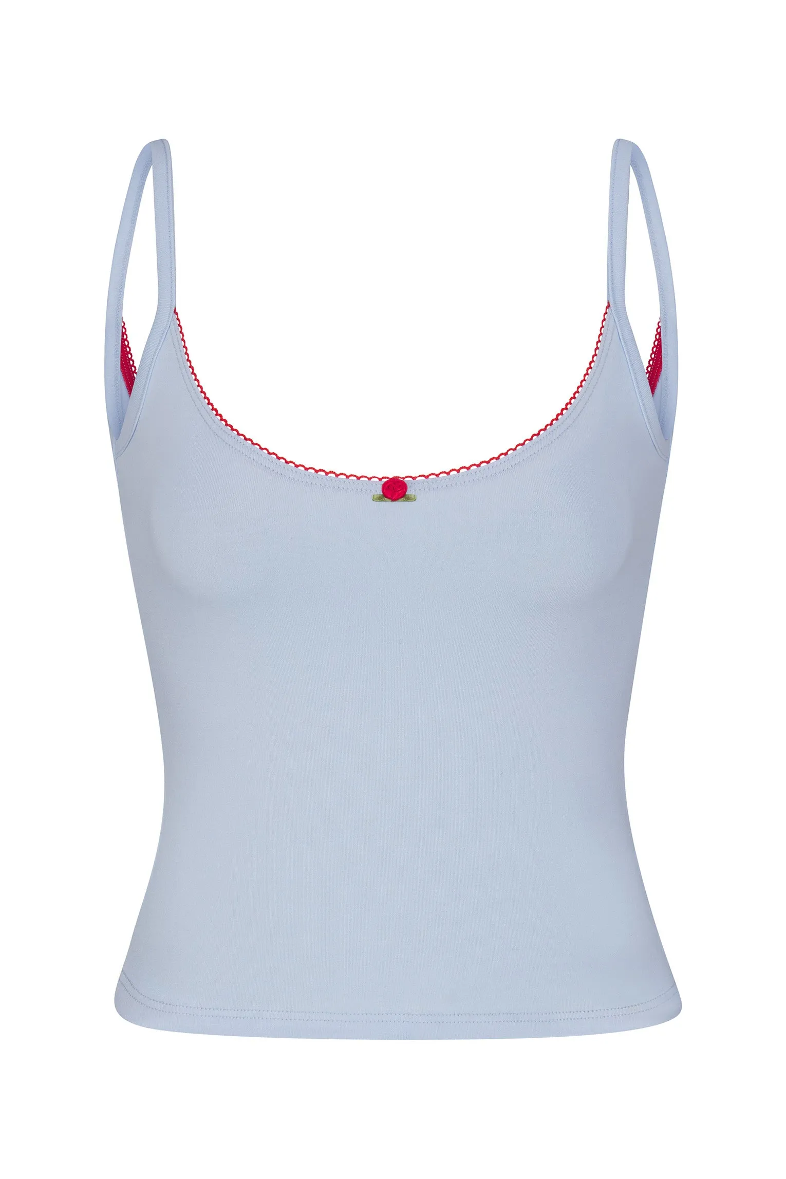 SCOOP BACK CAMI IN BABY BLUE/CHERRY