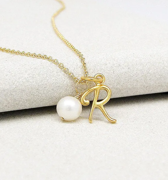 Script Initial & Pearl Necklace