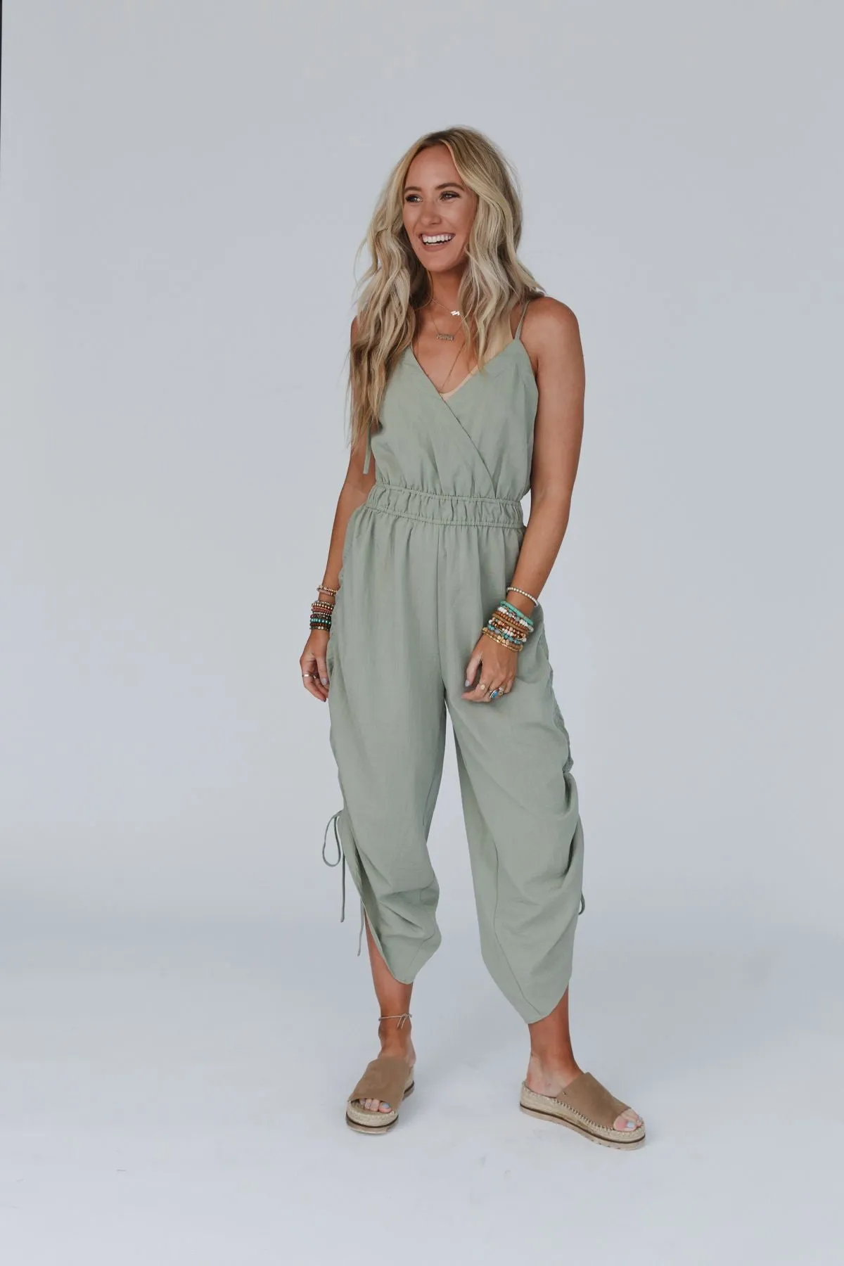 Side By Side Ruched Jumpsuit - Sage