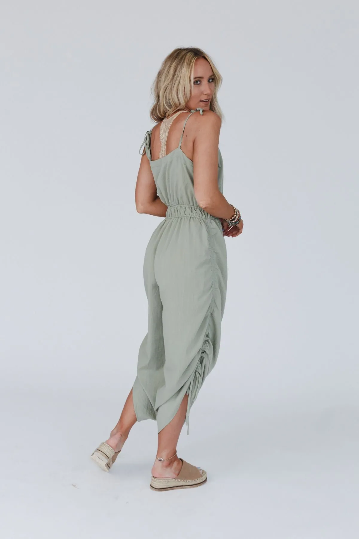 Side By Side Ruched Jumpsuit - Sage