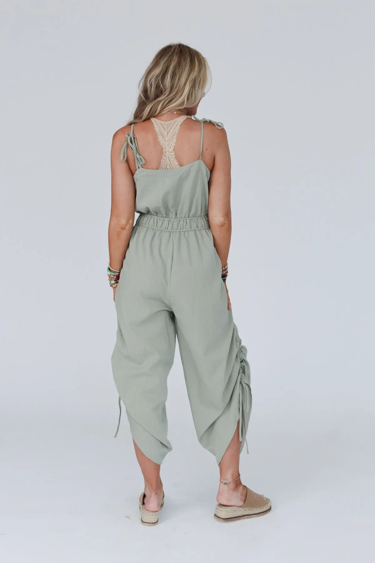 Side By Side Ruched Jumpsuit - Sage