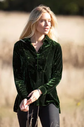 Silk Velvet Shirt In Forest Green