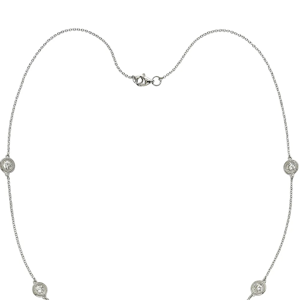 Six Diamond By The Yard Necklace with Milgrain 14K