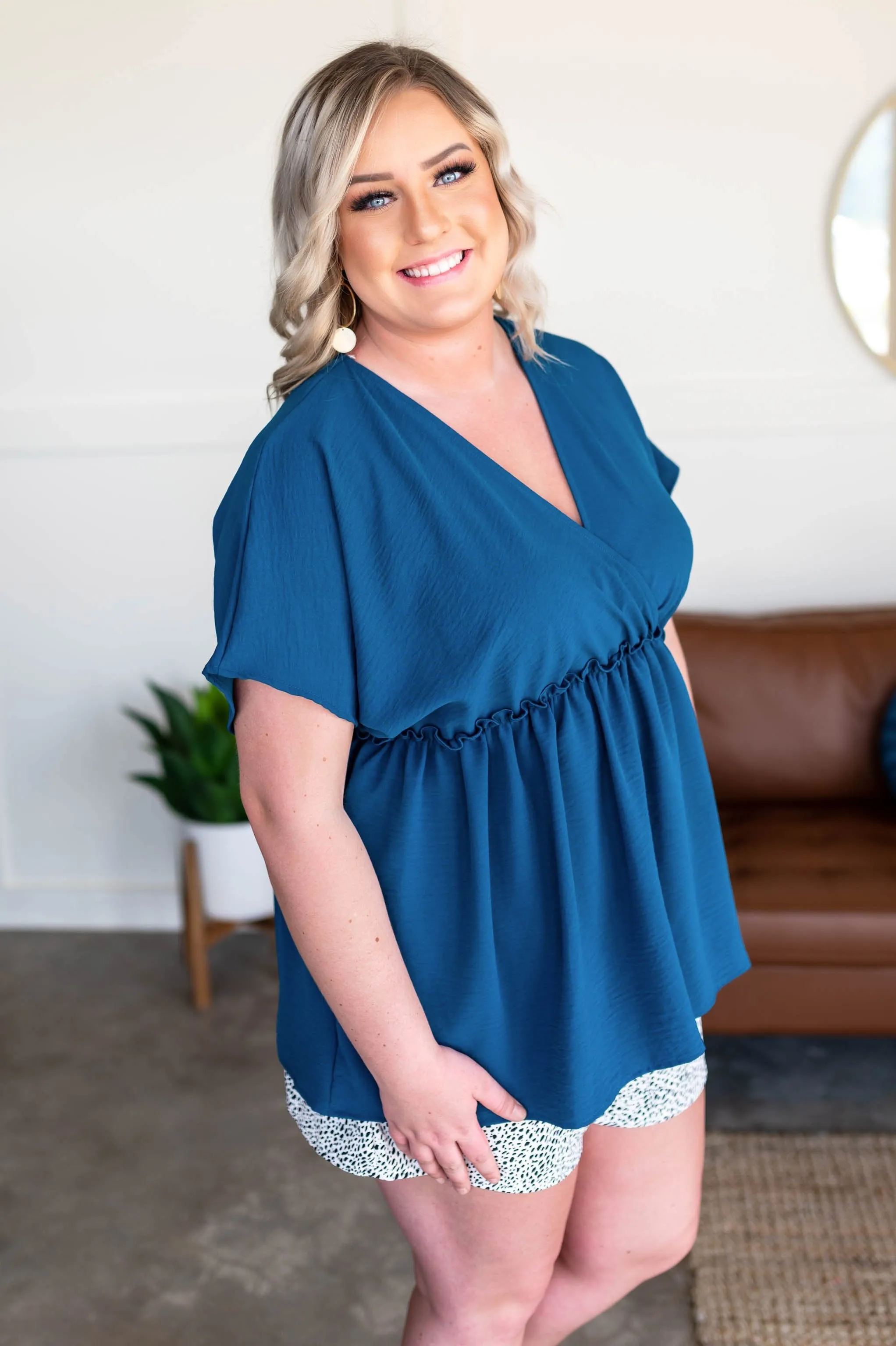 *Size M & 1XL: Teal My Heart In Ruffles Blouse