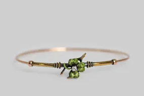 Slender Victorian Lucky Charm Bangle with Wishbone & Clover in 14k Gold