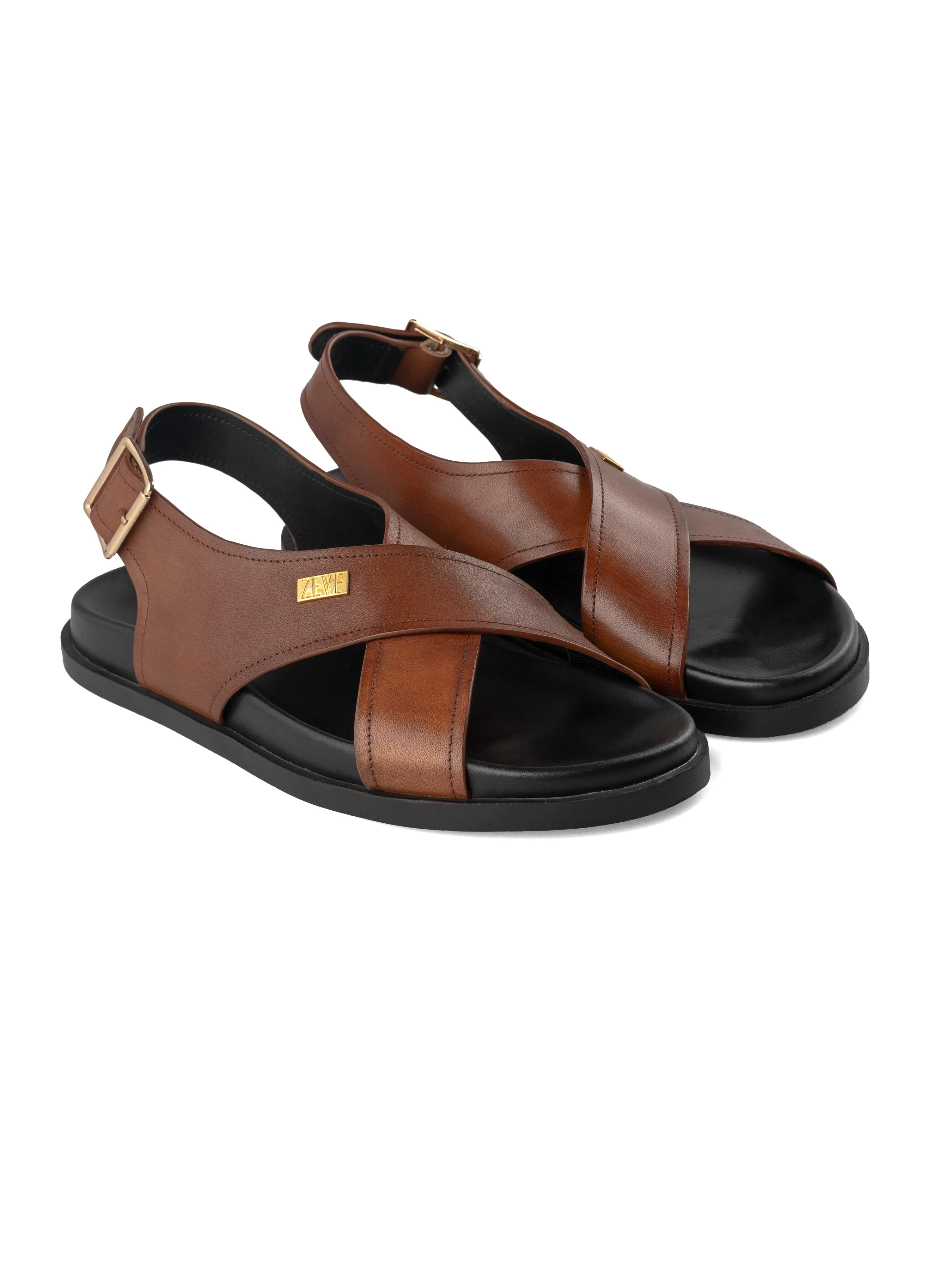 Slingback Cross Strap Sandal - Brown Patina Leather