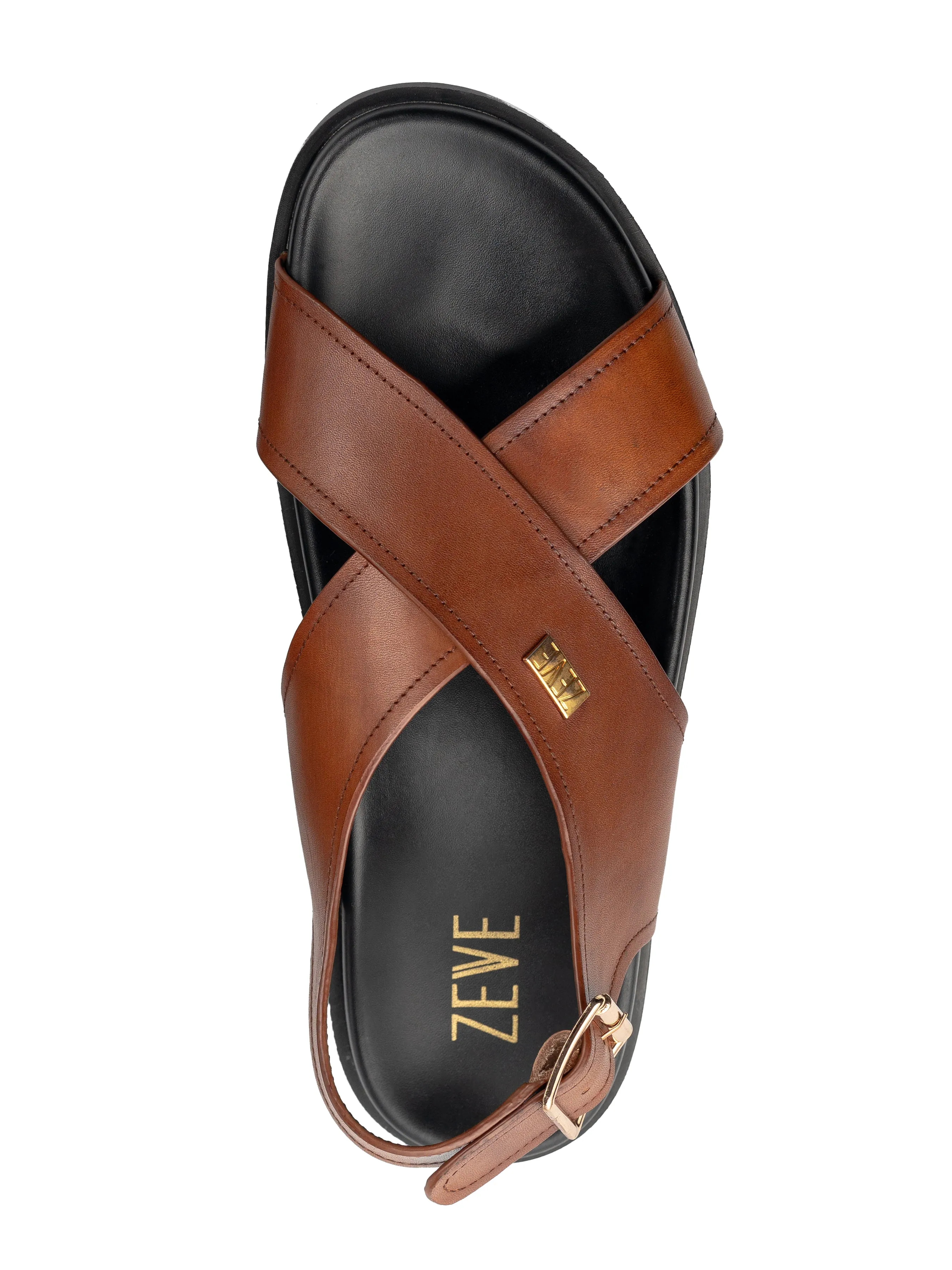 Slingback Cross Strap Sandal - Brown Patina Leather