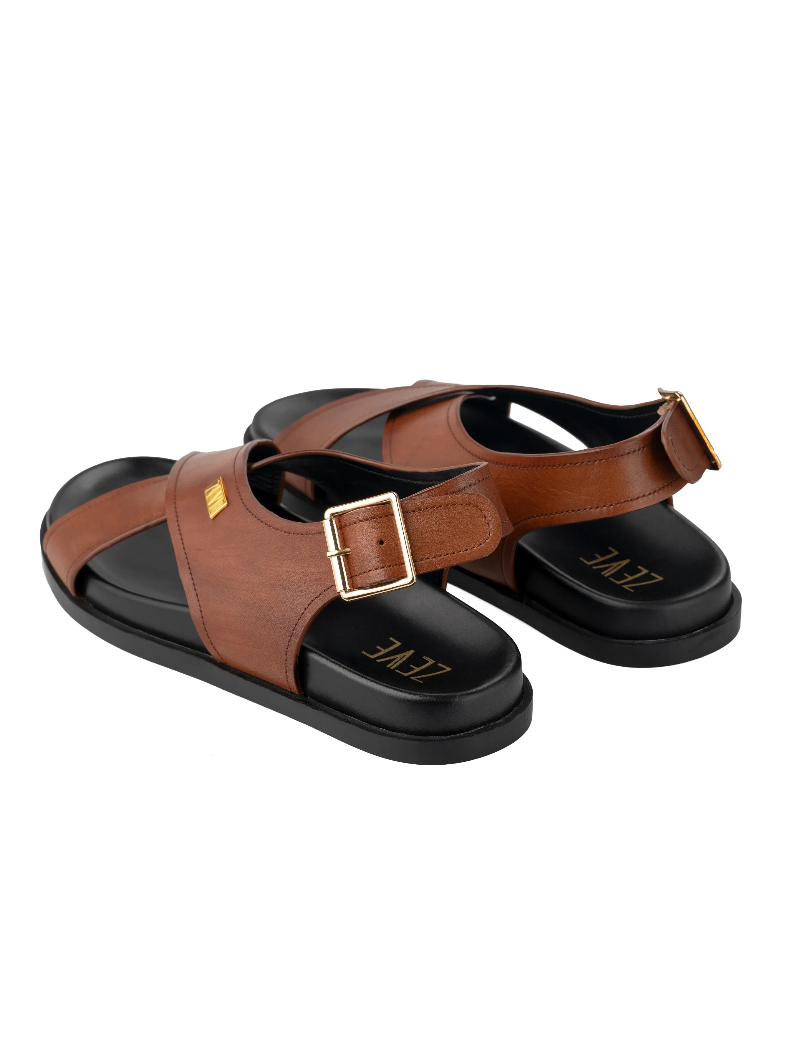 Slingback Cross Strap Sandal - Brown Patina Leather