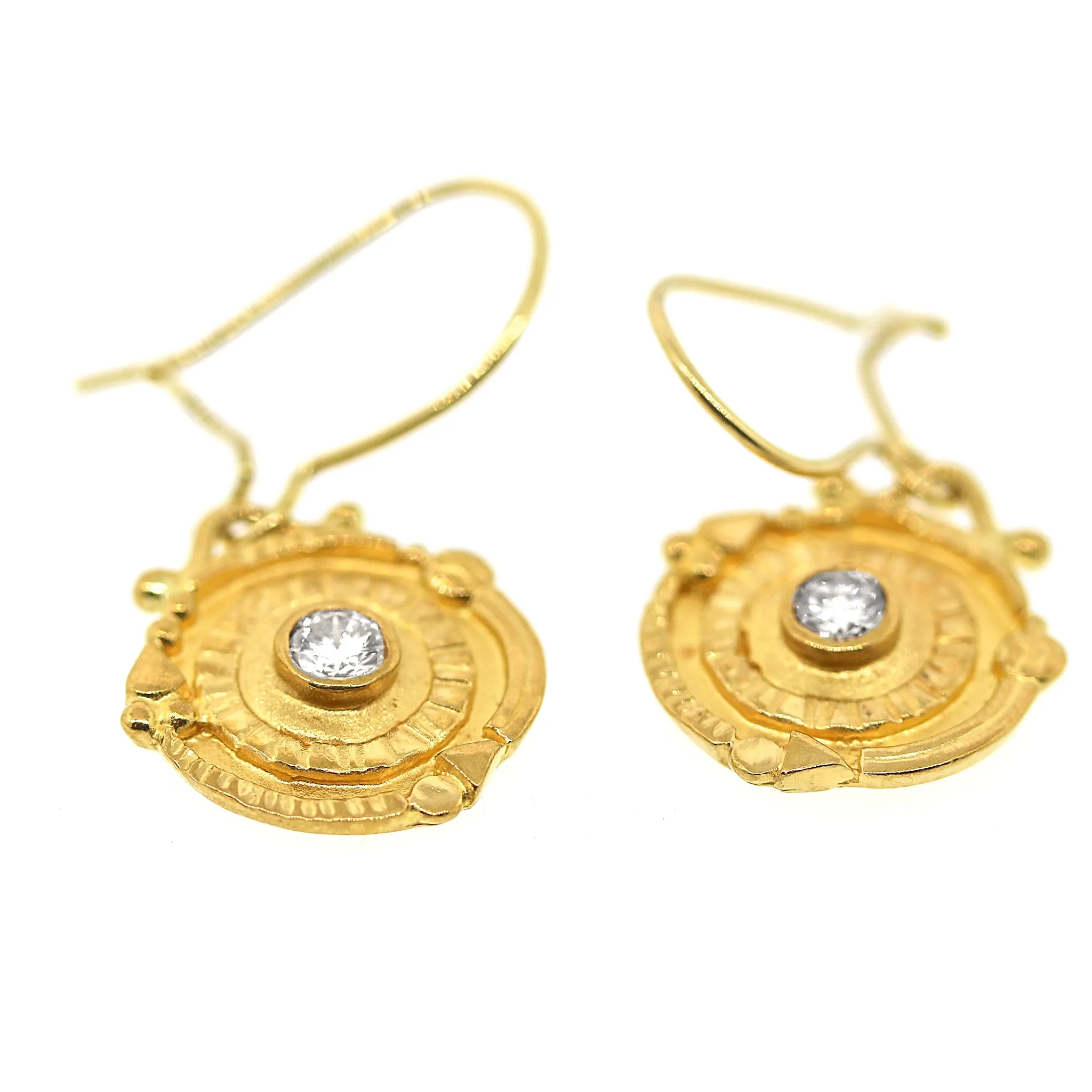 Solid 18 kt and 22 kt Yellow Gold Coin Designed Earrings with Diamond