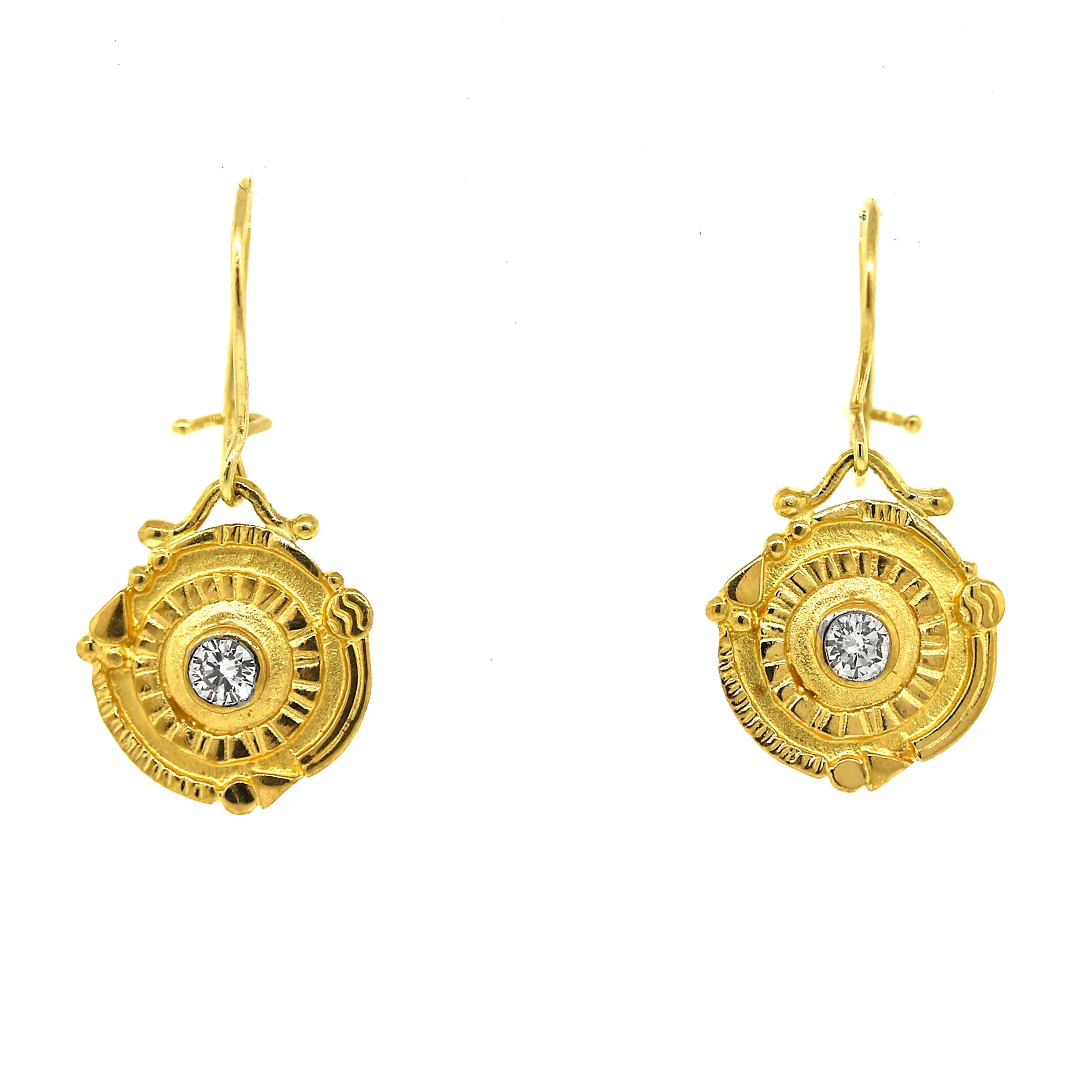 Solid 18 kt and 22 kt Yellow Gold Coin Designed Earrings with Diamond